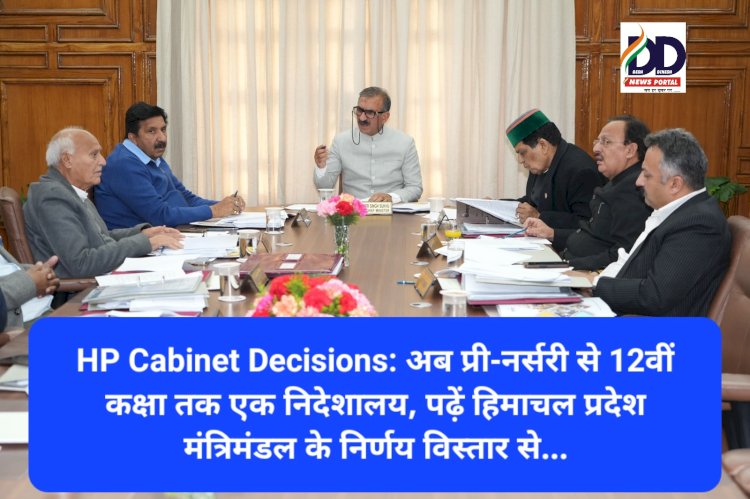 HP Cabinet Decisions: अब प्री-नर्सरी से 12वीं कक्षा तक एक निदेशालय, पढ़ें हिमाचल प्रदेश मंत्रिमंडल के निर्णय विस्तार से... ddnewsportal.com