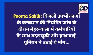 Paonta Sahib: बिजली उपभोक्ताओं के कनेक्शन की नियमित जांच के दौरान मेहरूवाला में कर्मचारियों के साथ बदसलूकी और हाथापाई, यूनियन ने उठाई ये माँग... ddnewsportal.com