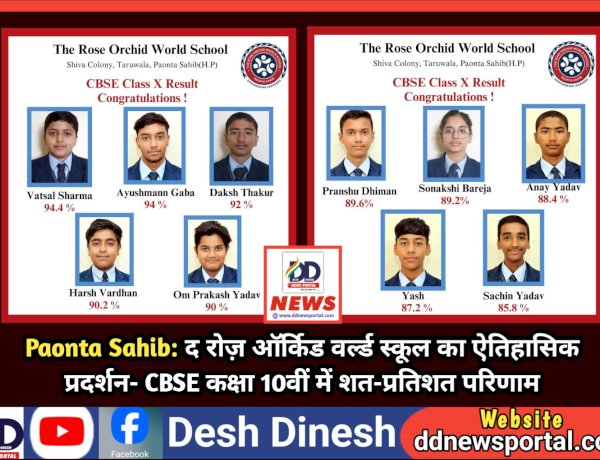 Paonta Sahib: द रोज़ ऑर्किड वर्ल्ड स्कूल का ऐतिहासिक प्रदर्शन- CBSE कक्षा 10वीं में शत-प्रतिशत परिणाम  ddnewsportal.com