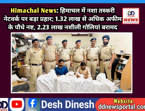 Himachal News: हिमाचल में नशा तस्करी नेटवर्क पर बड़ा प्रहार; 1.32 लाख से अधिक अफीम के पौधे नष्ट, 2.23 लाख नशीली गोलियां बरामद  ddnewsportal.com