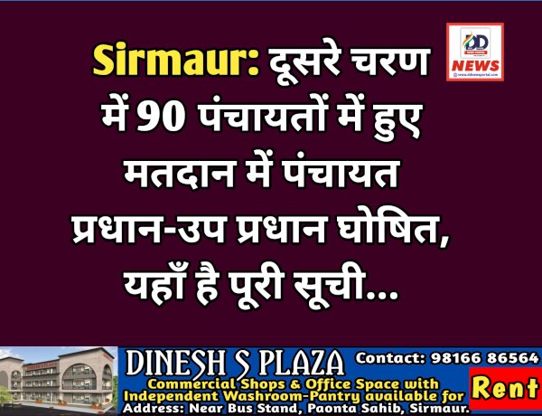 Sirmaur: दूसरे चरण में 90 पंचायतों में हुए मतदान में पंचायत प्रधान-उप प्रधान घोषित, यहाँ है पूरी सूची... ddnewsportal.com