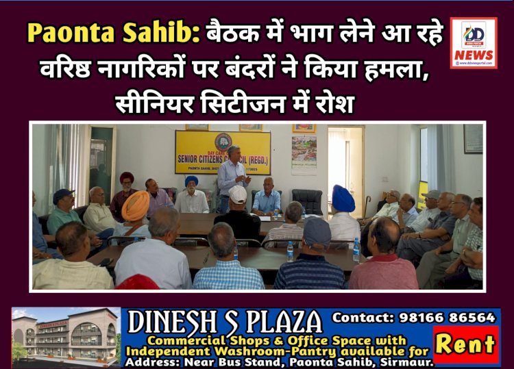 Paonta Sahib: बैठक में भाग लेने आ रहे वरिष्ठ नागरिकों पर बंदरों ने किया हमला, संगठन में रोश ddnewsportal.com