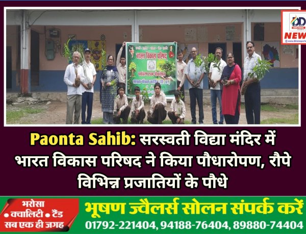 Paonta Sahib: सरस्वती विद्या मंदिर में भारत विकास परिषद ने किया पौधारोपण, रौपे विभिन्न प्रजातियों के पौधे ddnewsportal.com
