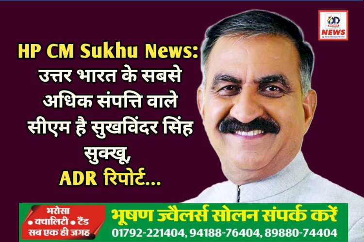 HP CM Sukhu News: उत्तर भारत के सबसे अधिक संपत्ति वाले सीएम है सुखविंदर सिंह सुक्खू, ADR रिपोर्ट...  ddnewsportal.com